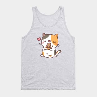 Cute Calico Cat Eating Pizza Tank Top